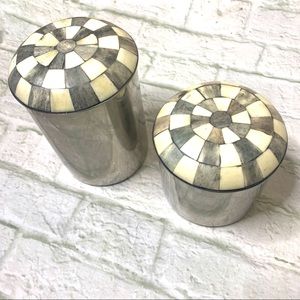 Pottery Barn silver tone storage canister set